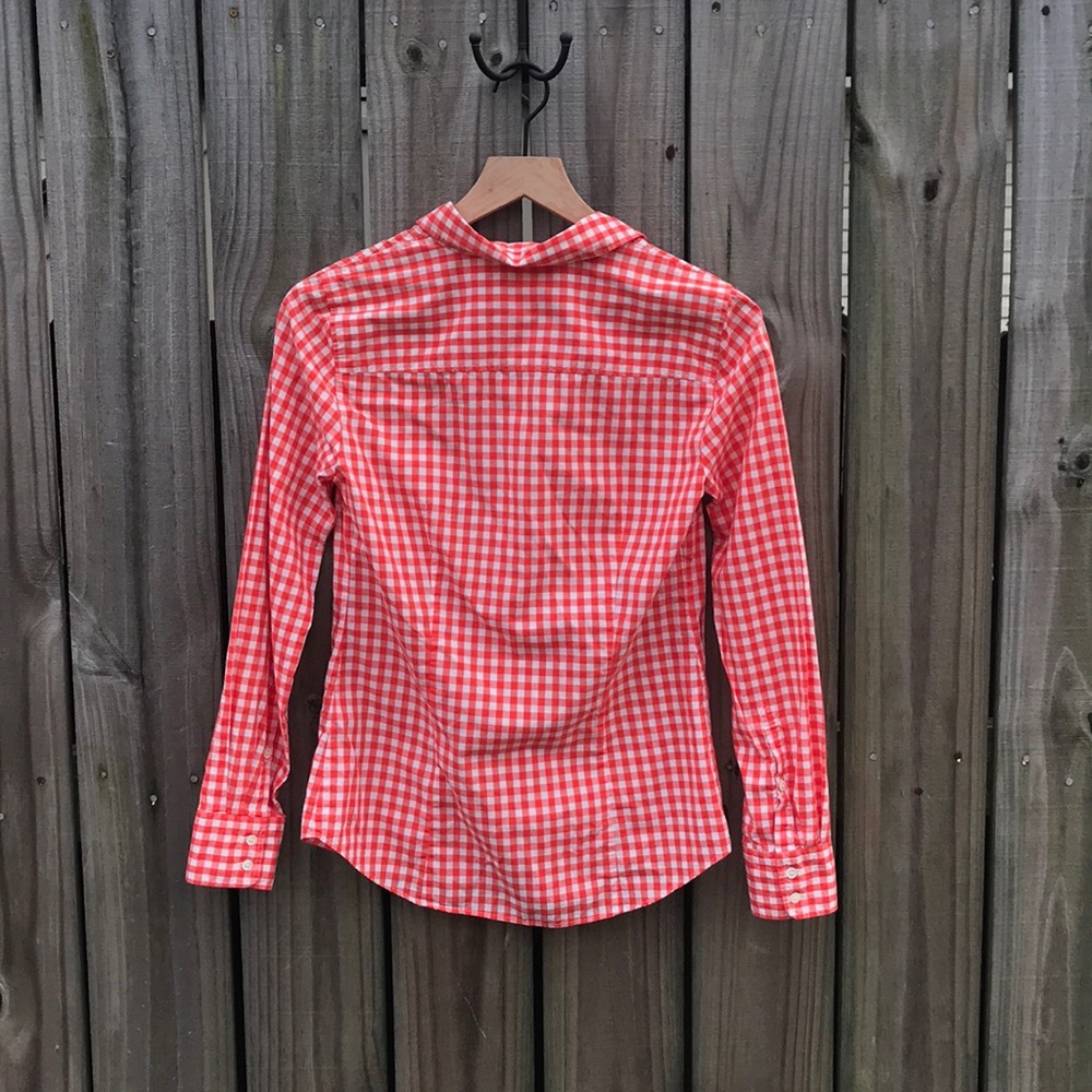J. Crew Orange/White Gingham Button Down - Size 2 - Picture 3 of 7